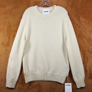 JIL SANDER Sweater Mens Size 48 Ivory Pullover Crew Side Slit Wool Mohair $1350